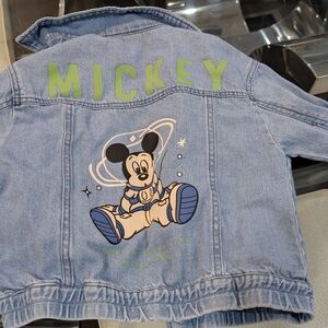 Zara / Disney Mickey Mouse Kids Jean Jacket - Light Blue and Green